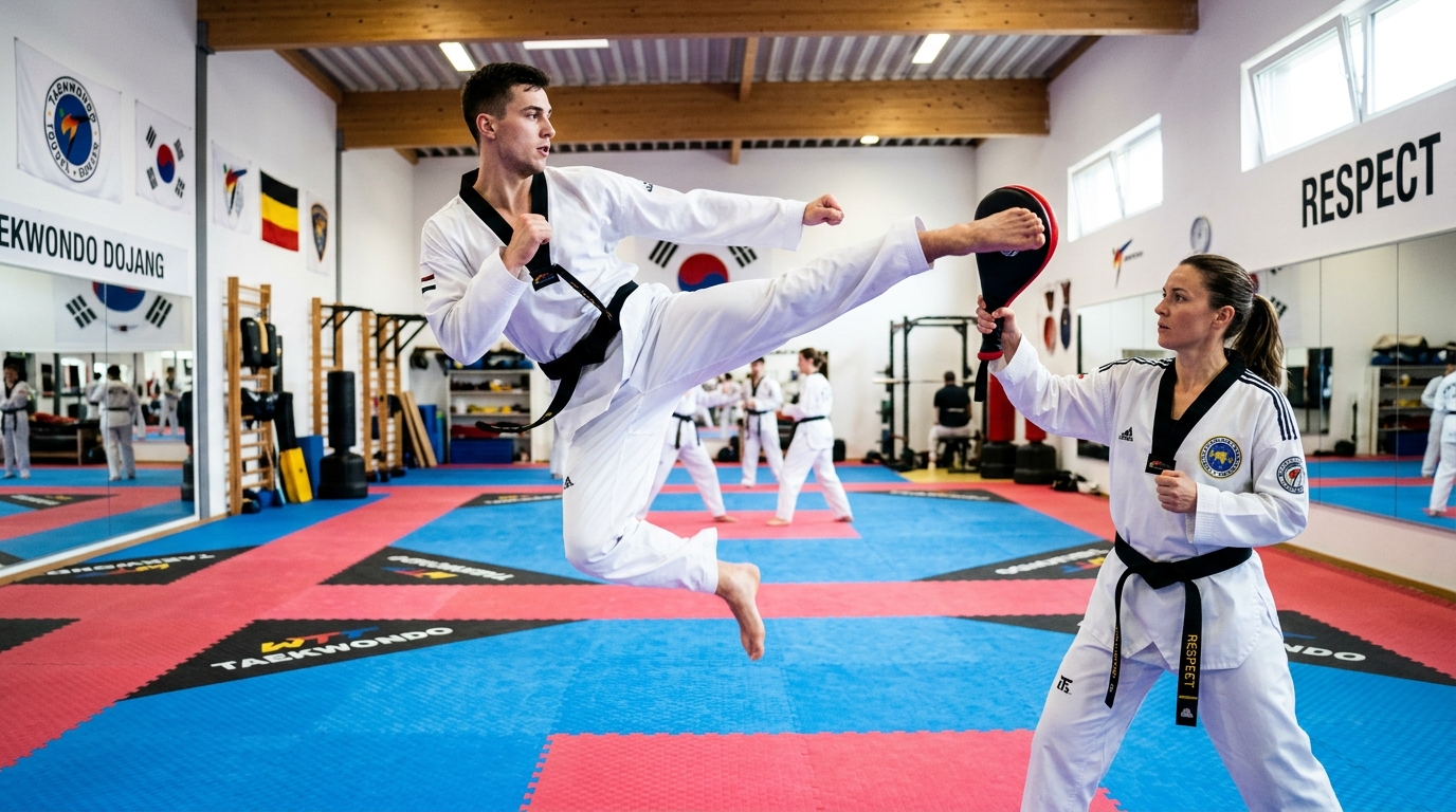 Taekwondo training at Budofy martial arts academy